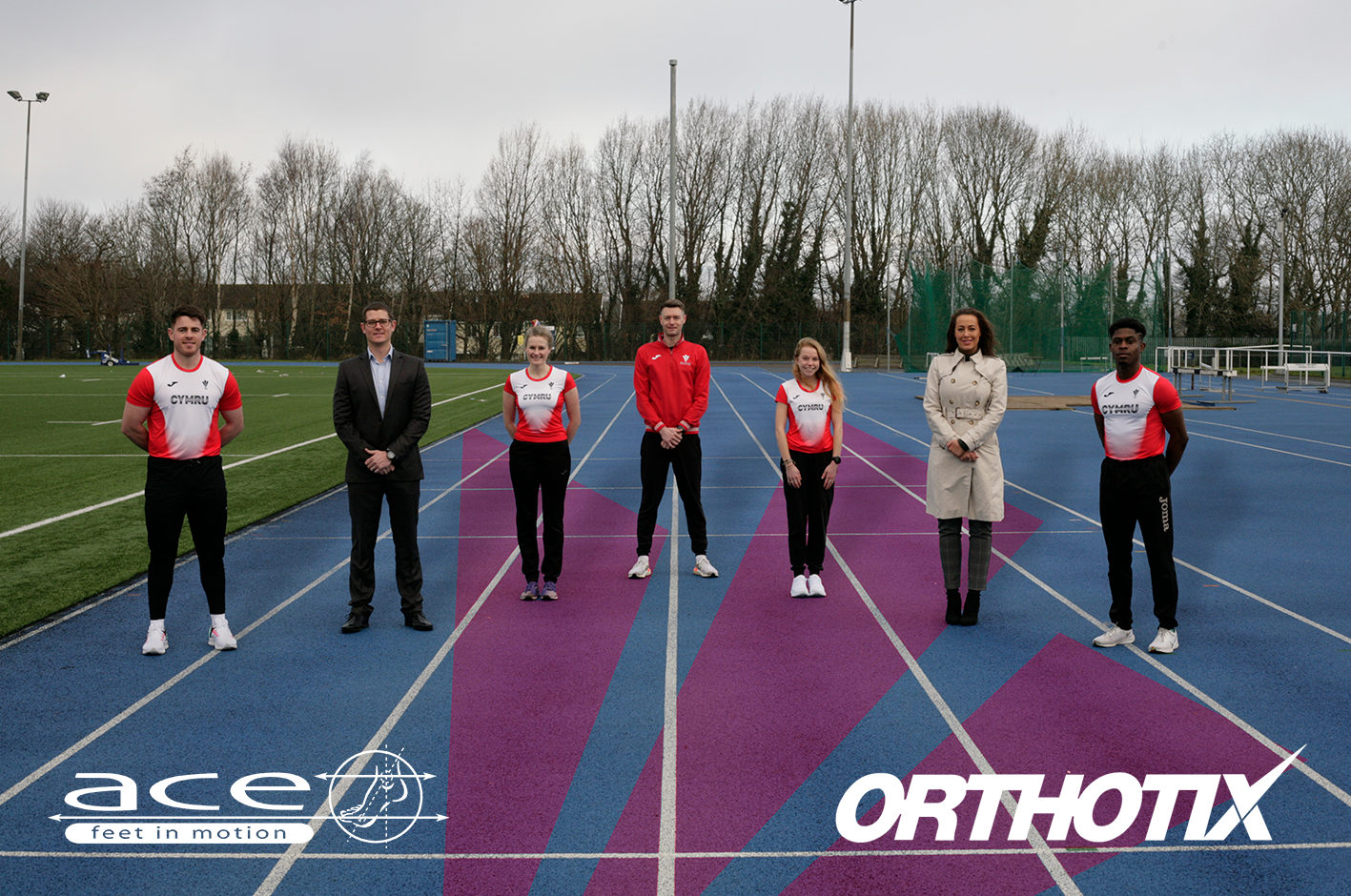 Jac Palmer, Tom Cooper (Managing Director of ACE Feet in Motion), Bethan Davies, Adam Rattenbury (Lead Performance Physiotherapist & Athlete Service Manager of Welsh Athletics), Jenny Nesbitt, Hayley Huntley (Managing Director of Orthotix), Jeremiah Azu