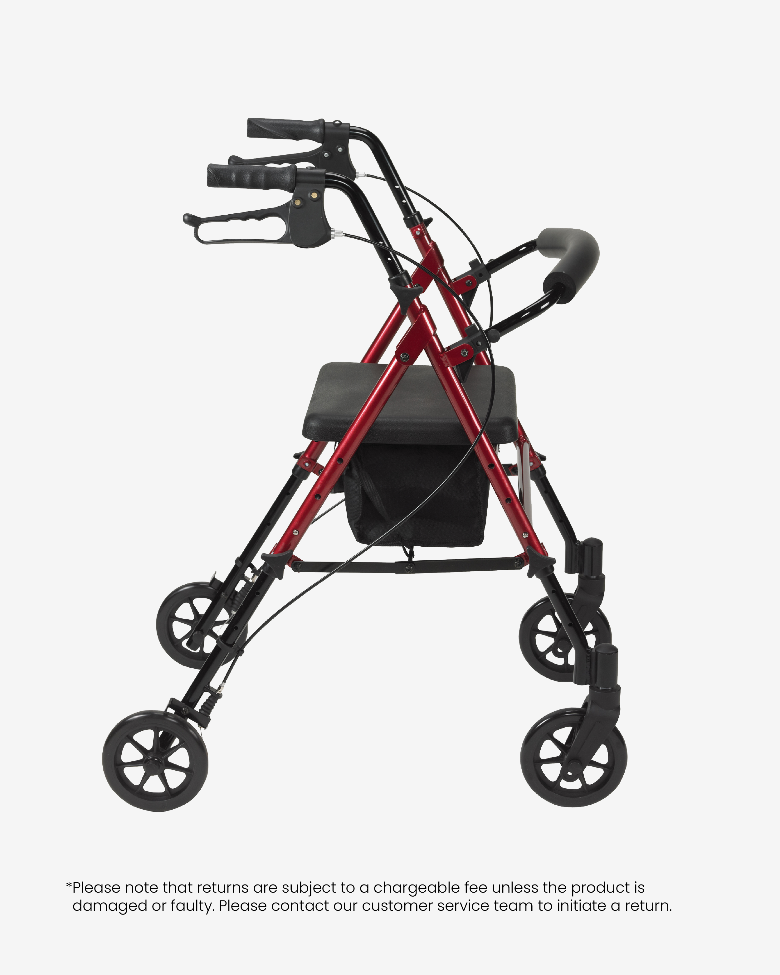 Height Adjustable Aluminium  Rollator - Red