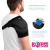 The shoulder stabiliser support incorporates an internal pouch which can accommodate a reusable gel pad for targeted hot or cold therapy.